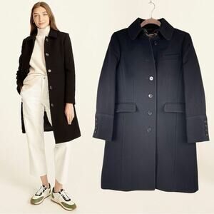 J. CREW Black Double Cloth Metro Coat Italian Wool Lady Coat Buttons Collar 6